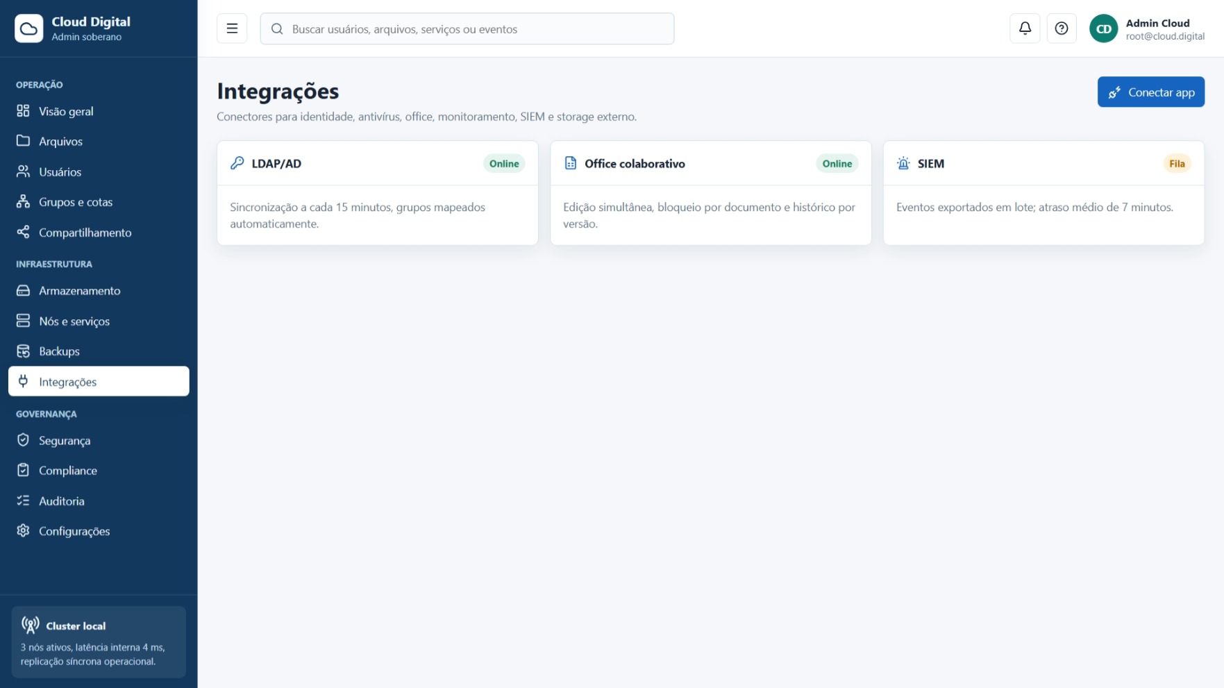 External system integration configuration screen in Cloud Digital