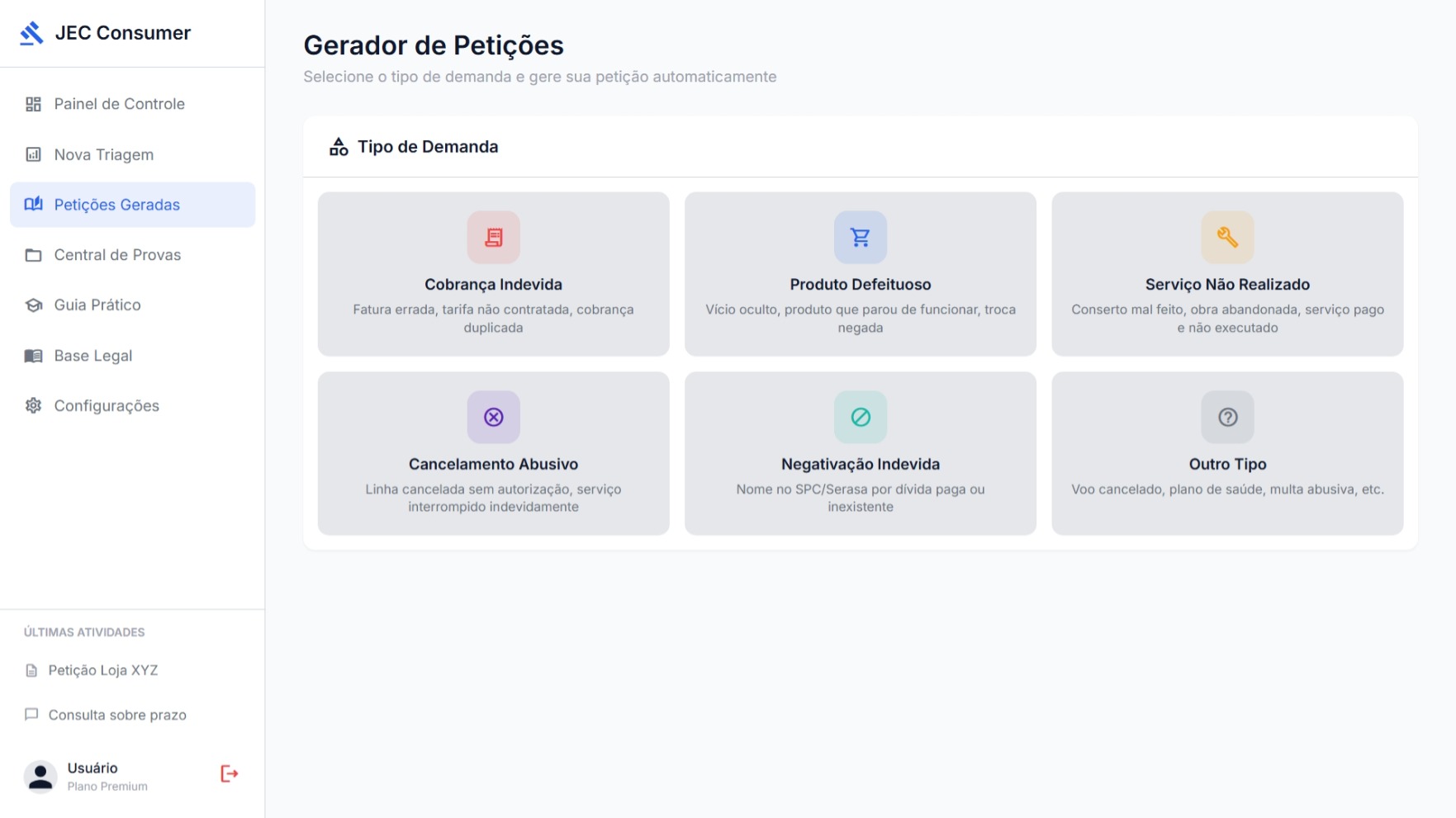 Petition generator module in Digital Legal Guidance with guided structure for organizing formal demands